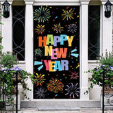 Lofaris Black Colorful Bloom Sparkle New Year Door Cover